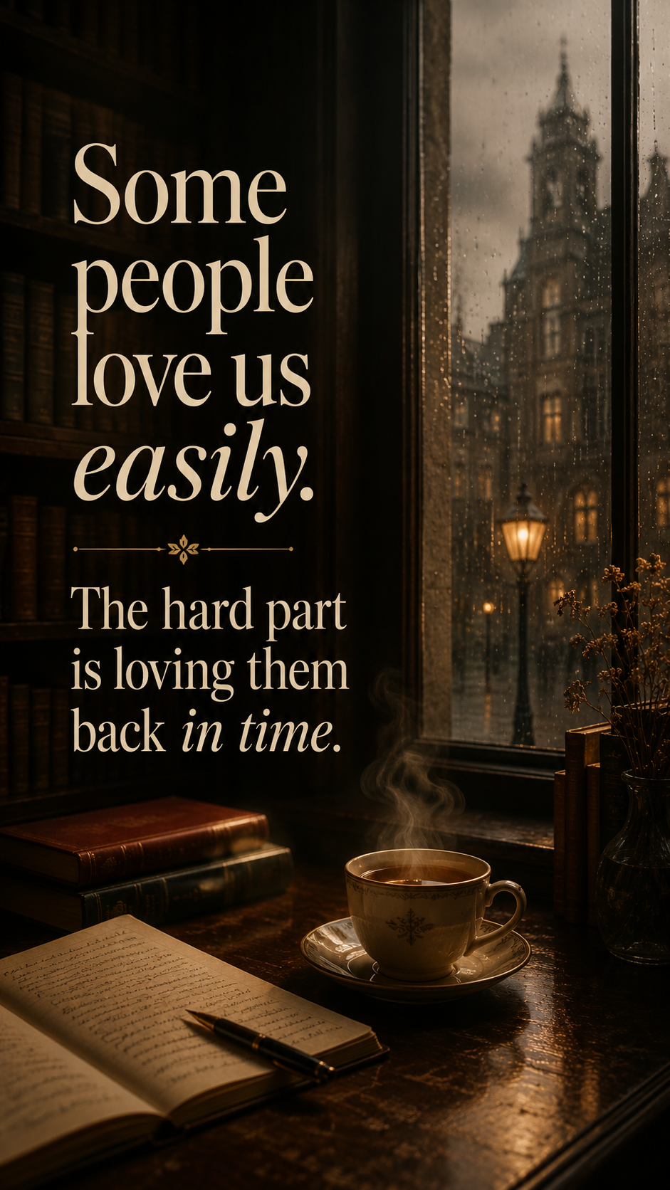 Some people love us easily. The hard part is loving them back in time.